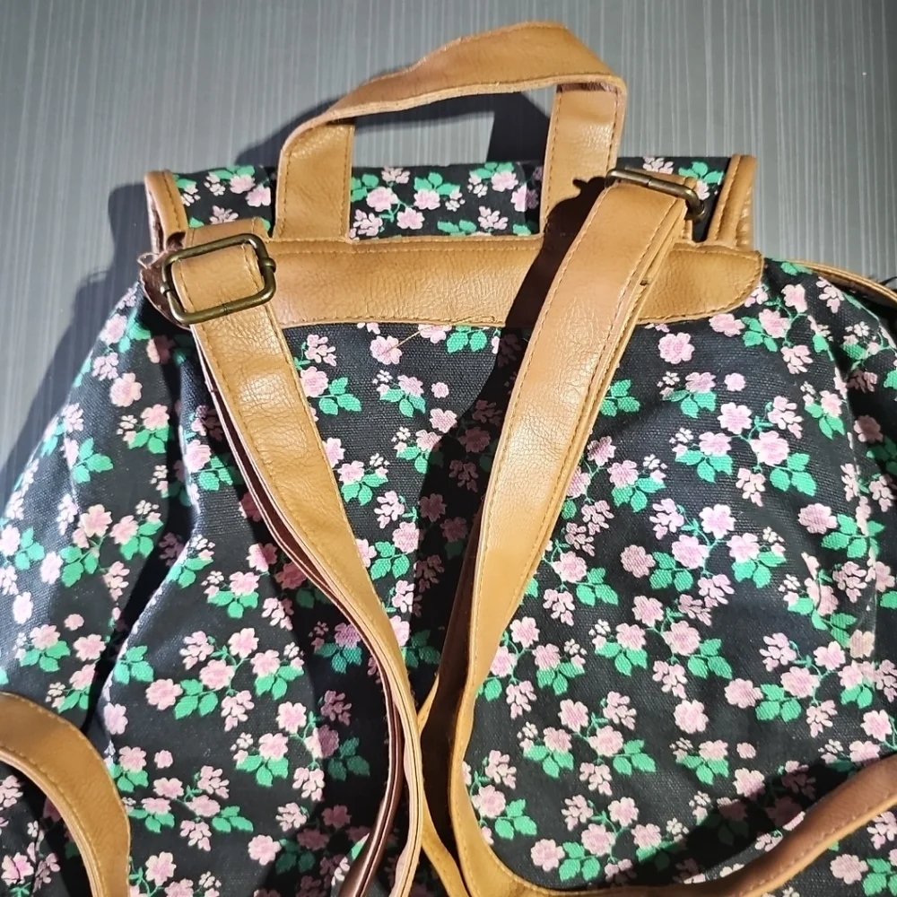 Brooklyn Bound Purple Black‎ Brown Green Mini Floral Backpack 2015 Edition EUC